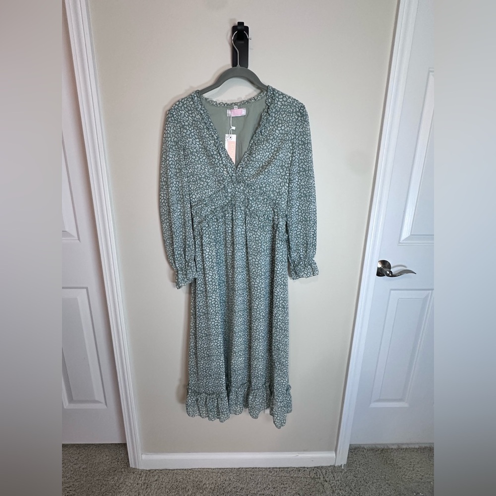 Midi dress C+D+M green white Medium New - Picture 8 of 9